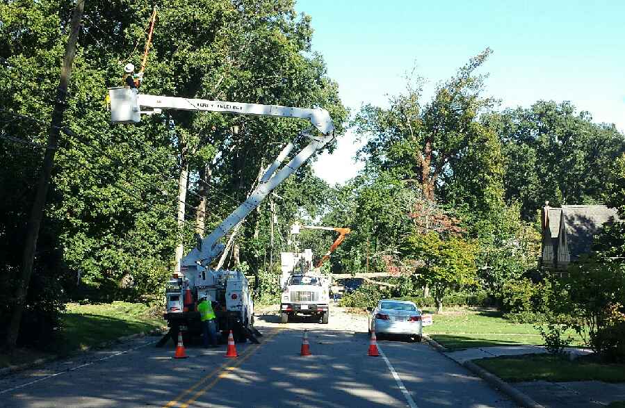 Hot Line Work in Residential Area. HPS maintains the latest in specialized equipment.